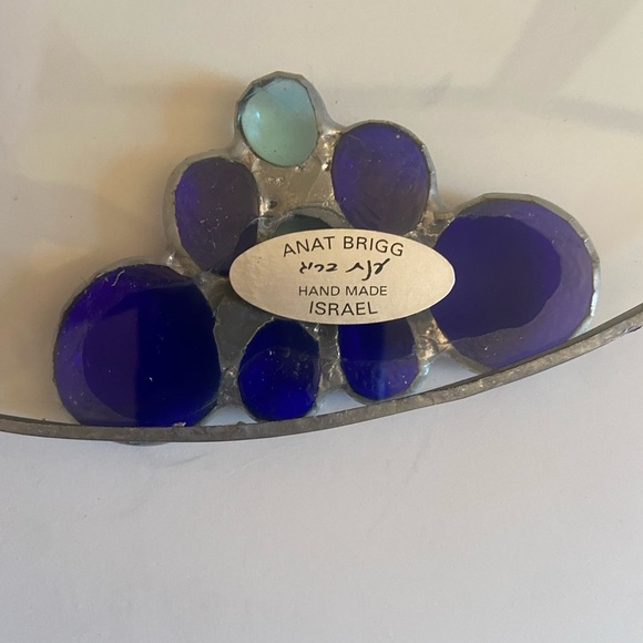 Vintage Round Glass Anat Brigg Plate Clear glass blue mosaic Silver Metal - Picture 3 of 5